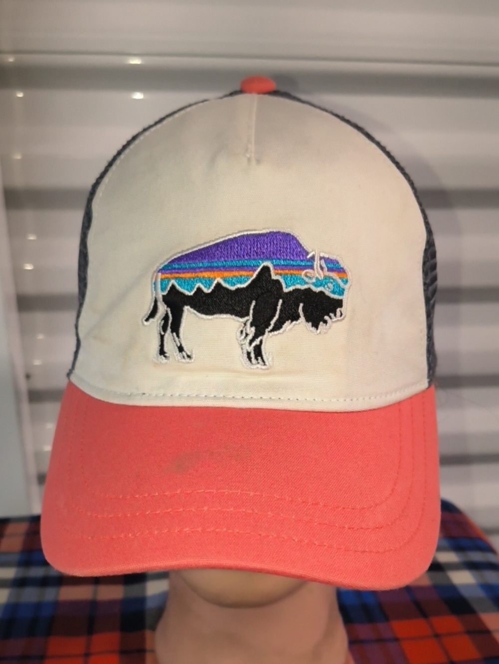 Patagonia Fitz Roy Bison Trucker Hat Snapback Orange Grey Navy Blue Mesh